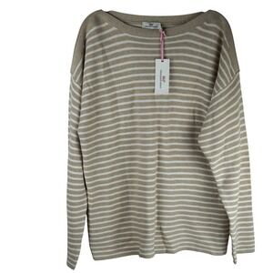 NWT Vineyard Vines Oatmeal Heather Stripe Cotton Boatneck Sweater XL preppy